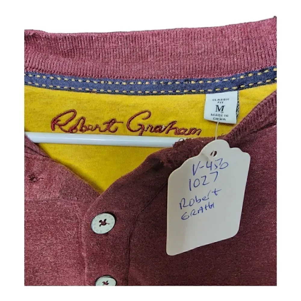 1027 - Mens Robert Graham Red Pullover Button Sweater Classic M